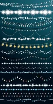 Christmas String Lights Set. New Year Neon Garland. Stock Illustration