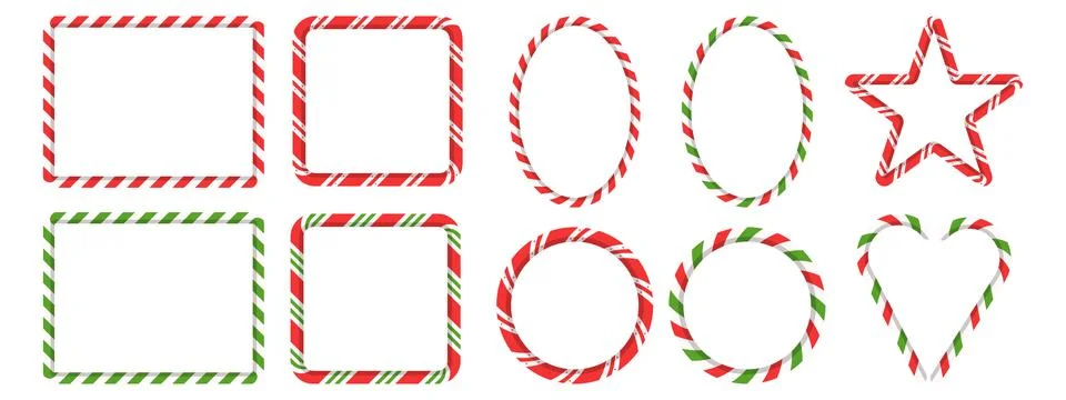 Christmas striped candy frame set. Red and green cane patterns for decorati.. Stock Illustration