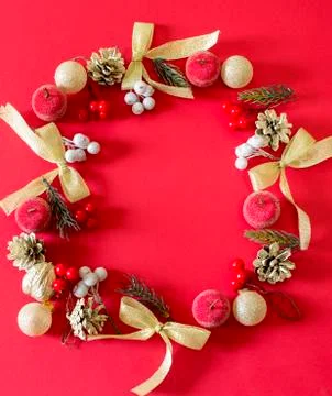 Christmas stuff on the red background 库存照片