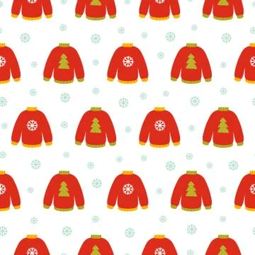 Christmas sweater and snowflake pattern on white background Stock Illustration