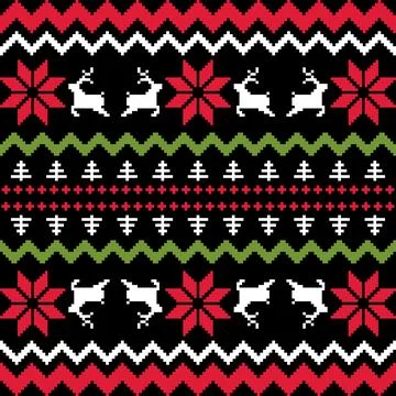 Christmas Sweater Pattern Design Seamless Pixel Art background. Stock-Illustration