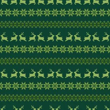 Christmas Sweater Pattern Design Seamless Pixel Art green background. Stock-Illustration
