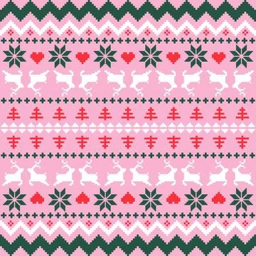 Christmas Sweater Pattern Design Seamless Pixel Art background. Xmas style .. Stock-Illustration