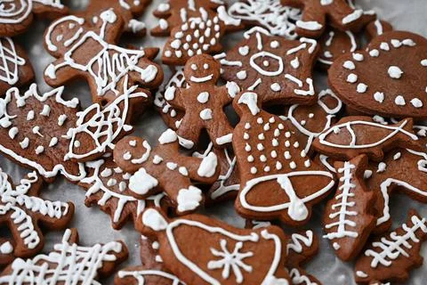 Christmas sweets. Beautiful hand decorated traditional Czech Christmas ginger Stock Photos