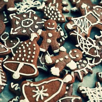 Christmas sweets. Beautiful hand decorated traditional Czech Christmas ginger Stock Photos