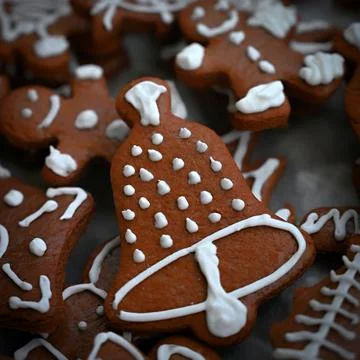 Christmas sweets. Beautiful hand decorated traditional Czech Christmas ginger Stock Photos