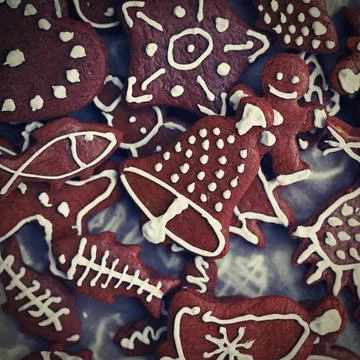 Christmas sweets. Beautiful hand decorated traditional Czech Christmas ginger Stock Photos