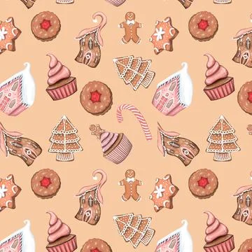 Christmas sweets, gingerbread house pattern Stock Illustration