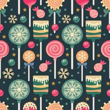 Christmas sweets pattern with candies and lollipop Stock Illustration