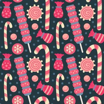 Christmas sweets pattern with candies and lollipop Stock Illustration
