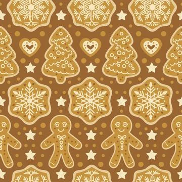 Christmas sweets pattern with gingerbread cookies. Bakery Stock Illustration