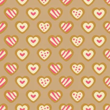 Christmas sweets pattern with heart cookies. Bakery Stock Illustration