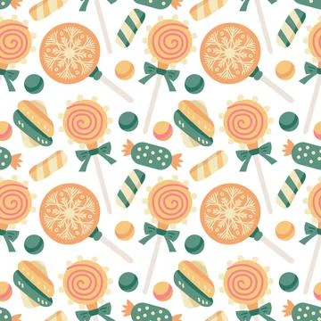 Christmas sweets pattern with marshmallow and lollipop Stock Illustration