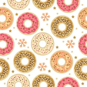 Christmas sweets pattern with winter donuts. Vector Stock Illustration