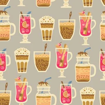 Christmas sweets pattern with winter hot drinks Stock Illustration
