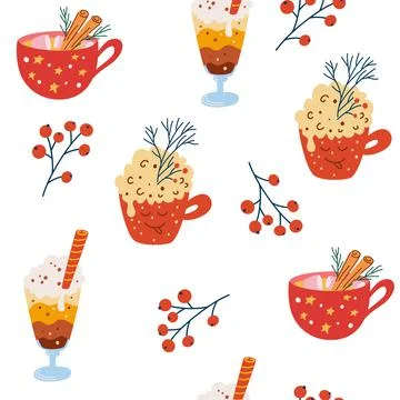 Christmas sweets seamless pattern. Muffin, coffee, cinnamon, whipped cream. H Stock Illustration