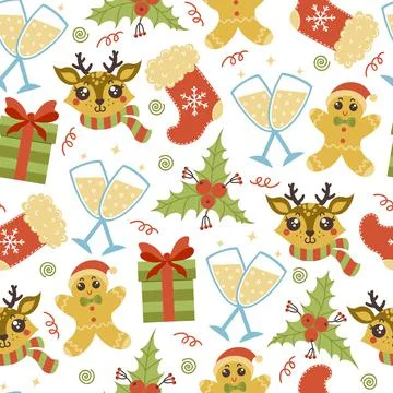 Christmas symbols seamless vector pattern. Hand-drawn illustration Stock Illustration