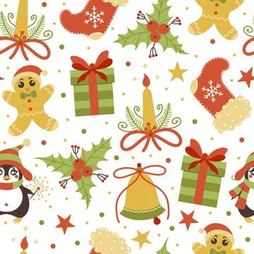 Christmas symbols seamless vector pattern. Hand-drawn illustration イラスト素材