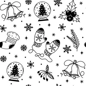 Christmas symbols seamless vector pattern. Hand-drawn seasonal backdrop Illustrazione stock