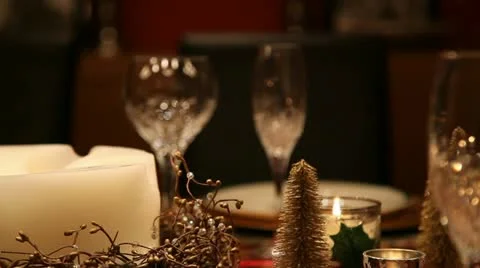 Christmas table CU LR pan mid focus RT v3 Stock-Footage 18112084