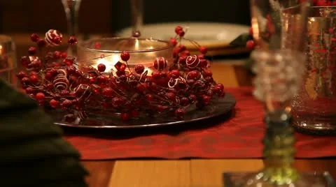 Christmas table CU RL pan mid focus RT v1 Stock Footage
