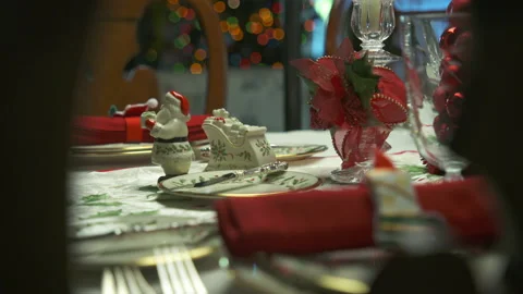 A christmas table decorated for dinner Stock Footage 149025273