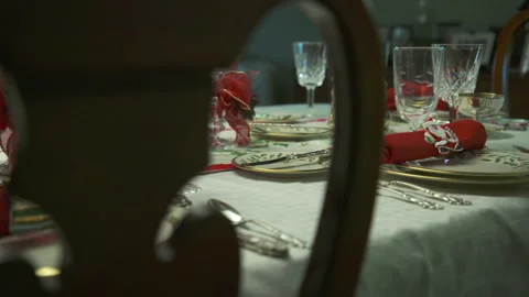 A christmas table decorated for dinner Stock Footage 149025894