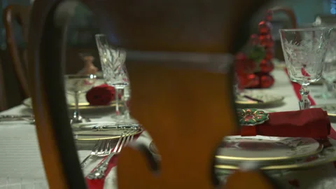 A christmas table decorated for dinner Stock Footage 149026535