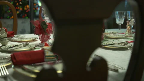 A christmas table decorated for dinner Stock Footage 149026994