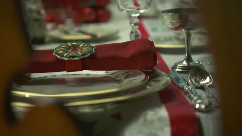 A christmas table decorated for dinner Stock Footage 149028032
