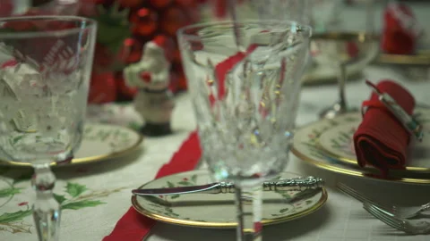 A christmas table decorated for dinner Stock Footage 149029984