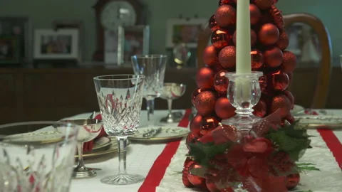 A christmas table decorated for dinner Stock Footage 149030401