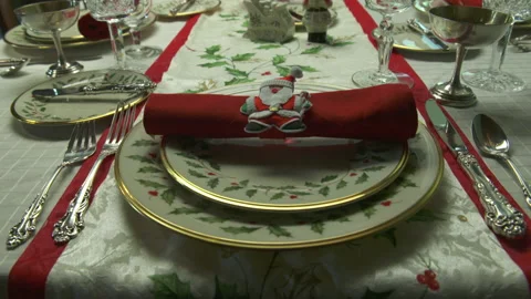 A christmas table decorated for dinner Stock Footage 149030605
