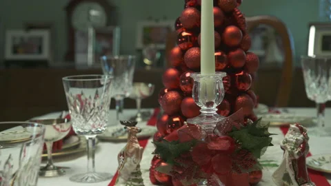 A christmas table decorated for dinner Stock Footage 149031561