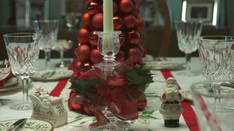 A christmas table decorated for dinner Stock Footage 149032012