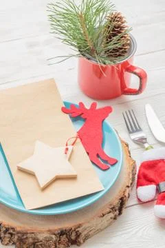 Christmas table decorated for dinner Stock Photos