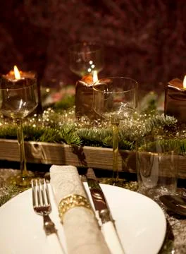 Christmas table decorated Stock Photos