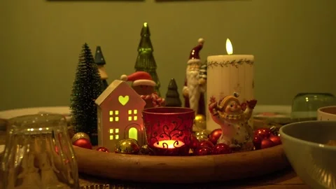 Christmas table decorations with candles Stock Footage 325812584