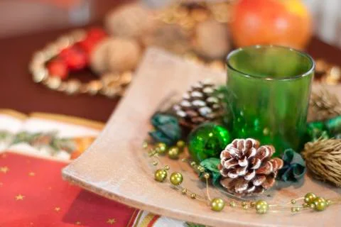 Christmas table decorations Stock Photos