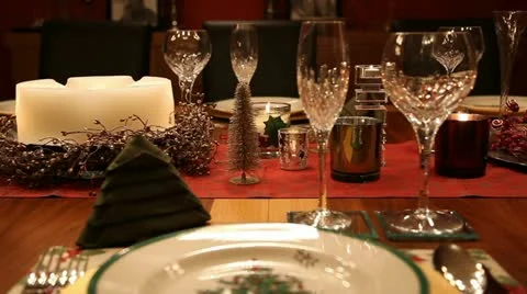 Christmas table MS RL pan mid focus RT v2 스톡 동영상 18132691