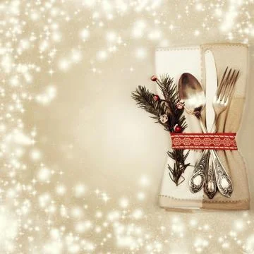 Christmas table place setting Stock Photos