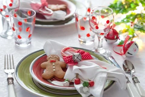 Christmas table place setting. Stock Photos