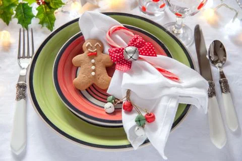 Christmas table place setting. Stock Photos