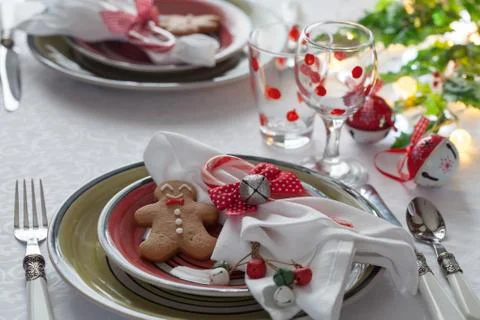Christmas table place setting. Stock Photos