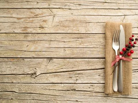 Christmas table place setting Stock Photos
