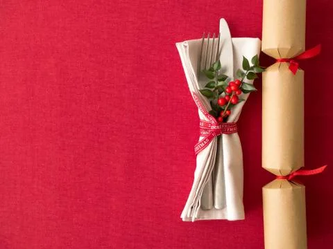 Christmas table place setting Stock Photos
