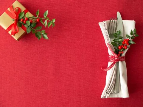 Christmas table place setting Stock Photos