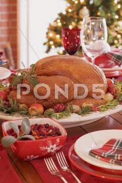 Christmas Table With Roast Turkey (Usa)