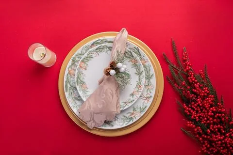 Christmas table setting elegant decor Stock Photos