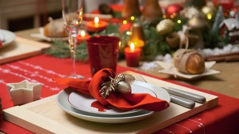 Christmas table setting Stock Footage 120204246